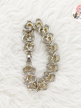 Vintage Gold & Silver Tone Interlocking Heart Link Bracelet ~ Excellent Gift